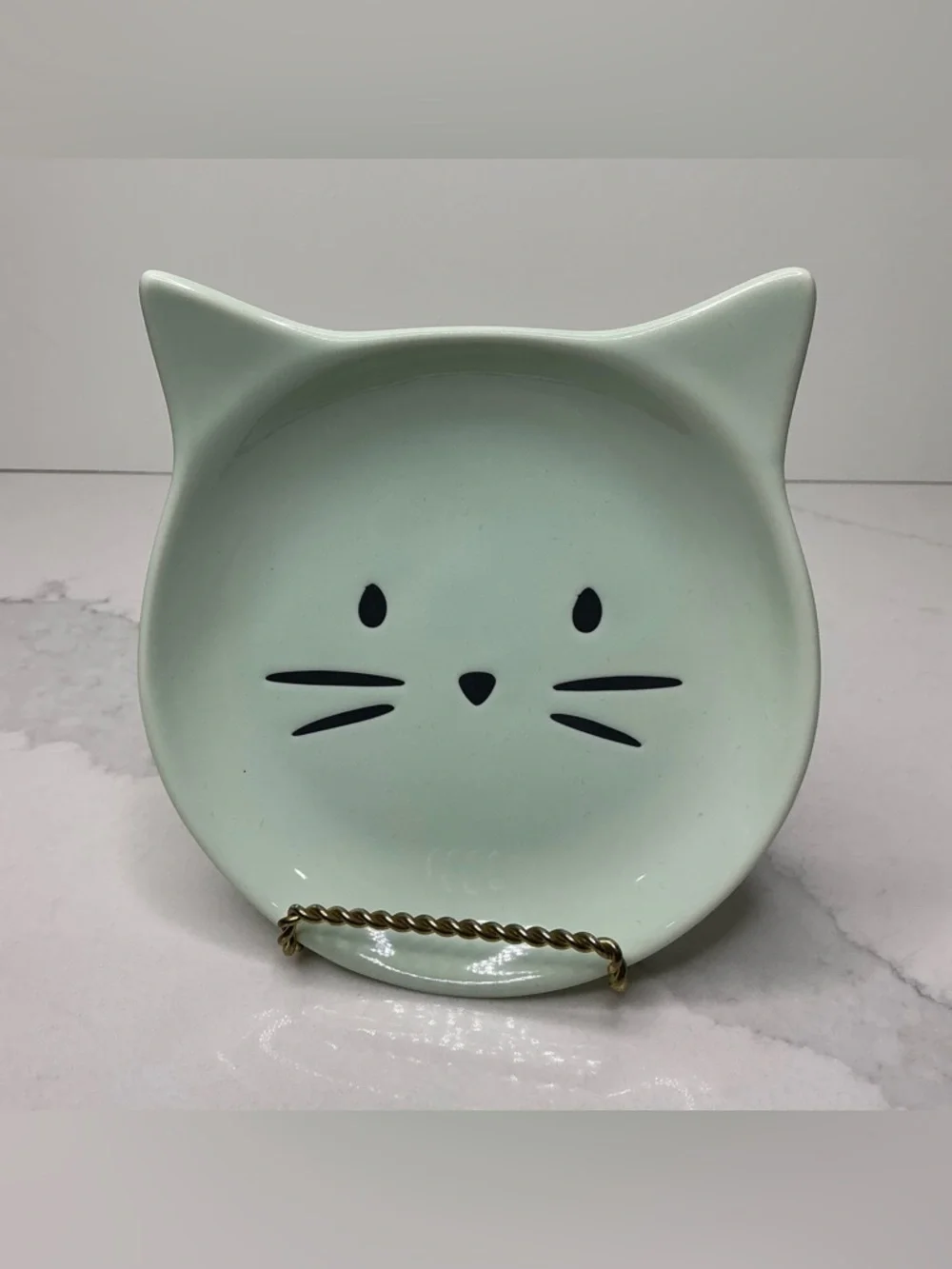 Signature Ceramic Bowl Cat Face Shaped Trinket Dish Mint New